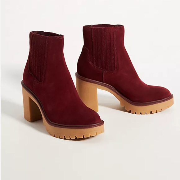 Dolce Vita Castor WATERPROOF Red maroon Suede Ankle Boots Chunky 8 - Picture 1 of 12